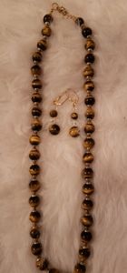 Tigers Eye Gold Tone Necklace and Earring Set